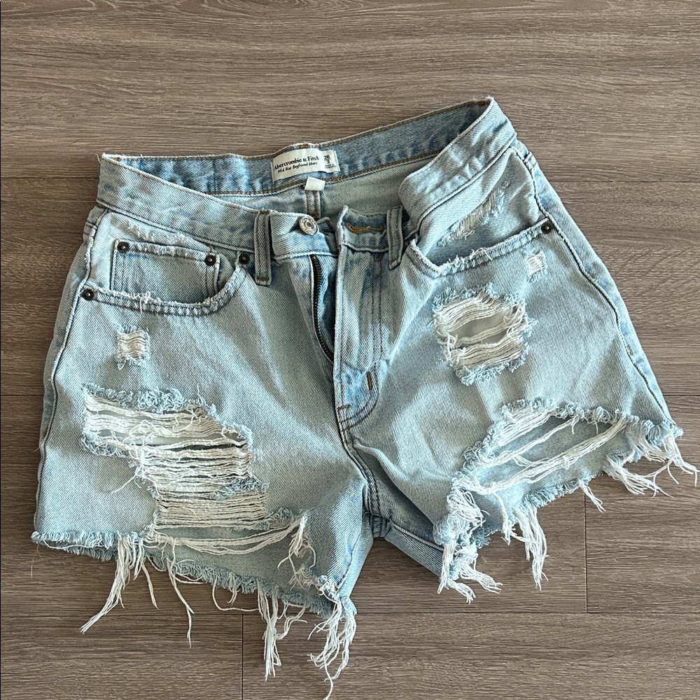 Abercrombie & Fitch Ripped Light Blue Jean Shorts